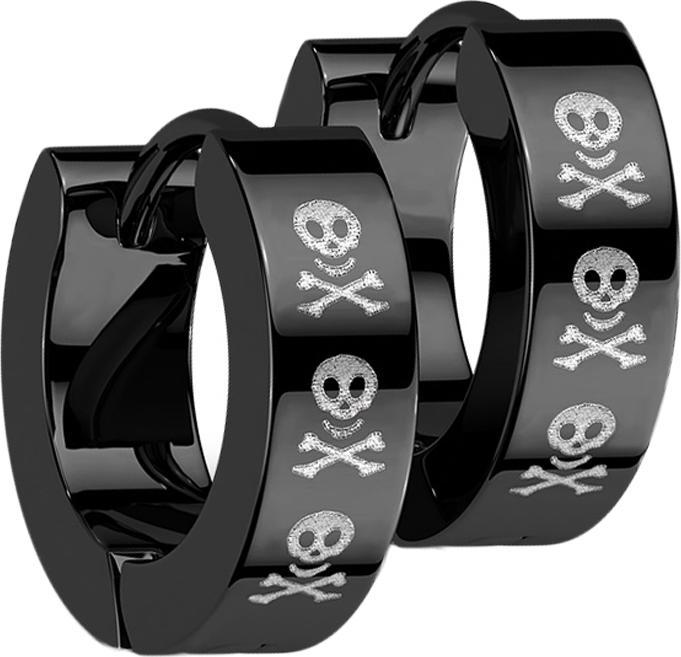 Produktbild Star Piercing Ohrring zum Klappen schwarz drei Totenköpfe (ohne Messing, Chirurgenstahl 316L)