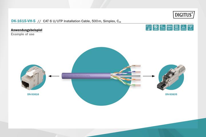 Immagine prodotto Digitus Cavo di installazione a doppino intrecciato U-UTP CAT 6 (U/UTP, CAT6, 500 m)