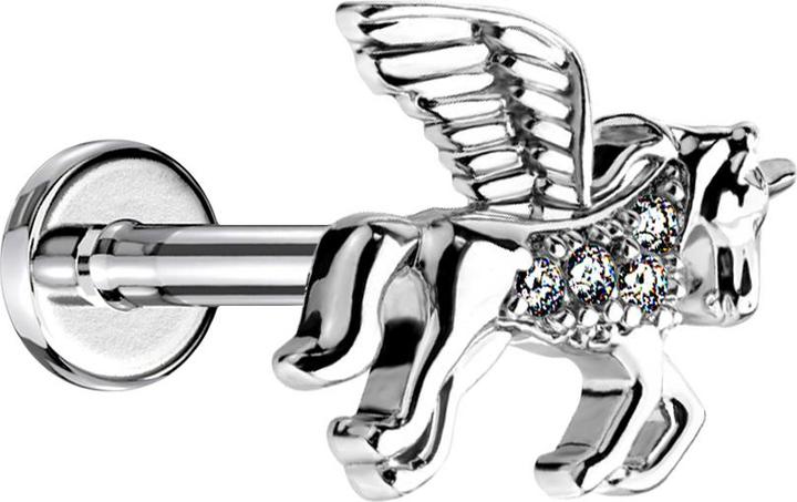 Produktbild Star Piercing Micro Labret Innengewinde silber Einhorn mit Kristall (Messing, Chirurgenstahl 316L)