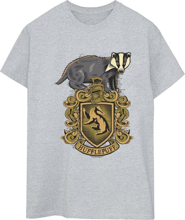 Actual product image Womens/Ladies Hufflepuff Sketch Crest Cotton Boyfriend T-Shirt (S)
