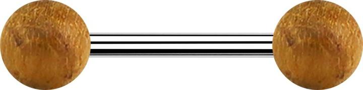 Actual product image Star Piercing Barbell silver with two teak balls (without brass, Surgical steel 316L)