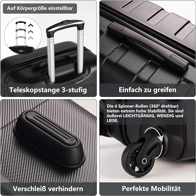 Actual product image Coolife 2-teiliges Hartschalenkoffer-Set mit TSA-Schloss (60 l, Hand luggage (up to 50 litres), M (50 - 90l))