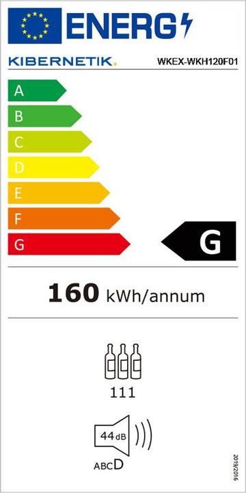 Energie-Label Kibernetik FSP Weinklimaschrank 86 - 110 Flaschen 2 Zonen