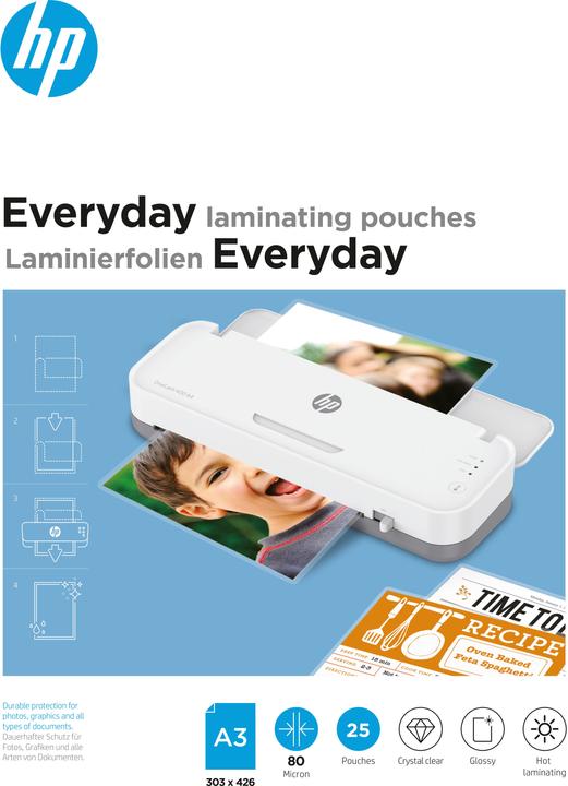 Produktbild HP Laminierfolie Everyday A3, 80 µm, 25 Stück, Glänzend (A3, 25 Stück, 80 µm)