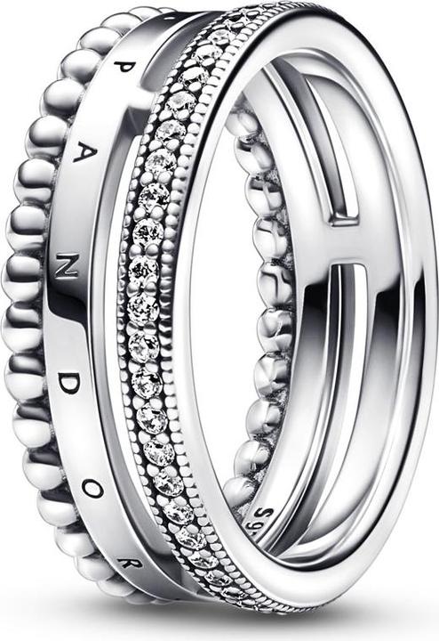 Actual product image Pandora Signature Logo Pavé & Beads Ring (52, 925 Silver)