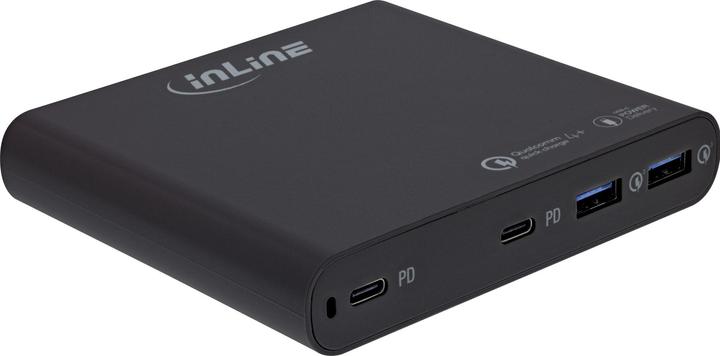 Produktbild InLine USB Netzteil, GaN Ladegerät, 4-Port, Dual USB-C + Dual USB-A, 120W, schwarz (120 W)