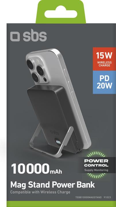 Image du produit SBS Banque d'alimentation de 10 000 mAh, recharge sans fil et support intégré (10000 mAh, 20 W, 37 Wh)