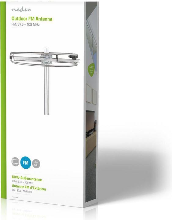 Actual product image Nedis FM outdoor antenna - Max. 4dB gain - FM frequency range: 87.5-108 MHz - 0-15 km reception (UKW / MW / LW)