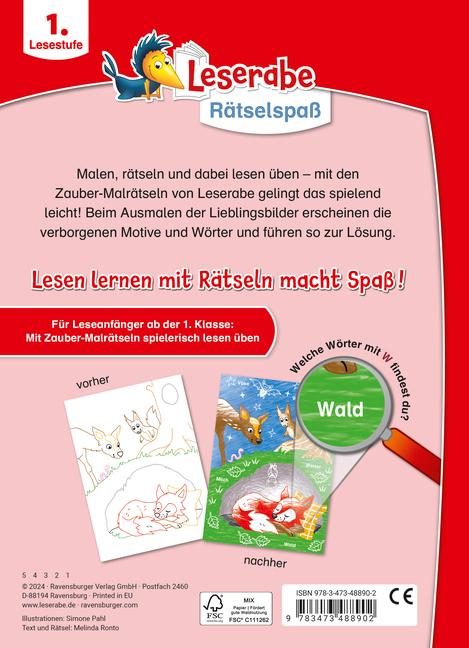 Immagine prodotto Ravensburger Leserabe Rätselspass Zauber-Malrätsel zum Lesenlernen: Im Wald (1. Lesestufe) (Tedesco, Melinda Ronto, Heribert Schulmeyer, Simone Pahl, 2024)