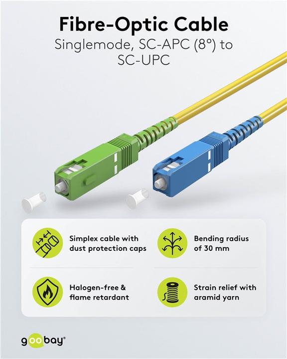 Actual product image Goobay Fibre optic cable FTTH, Singlemode OS2 Yellow, Yellow Simplex, 25 m (S/UTP, CAT6, 25 m)