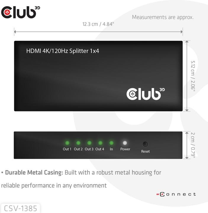 Image du produit Club 3D Club3D HDMI Splitter 1 entrée -> 4 sorties 4K120Hz UHD retail