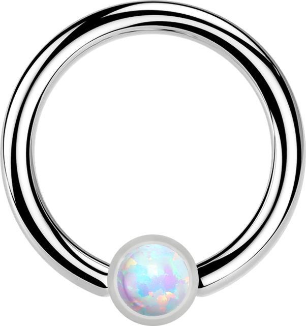 Image du produit Star Piercing Micro Closure anneau argent cylindre opale blanc (Acier chirurgical 316L, sans laiton)