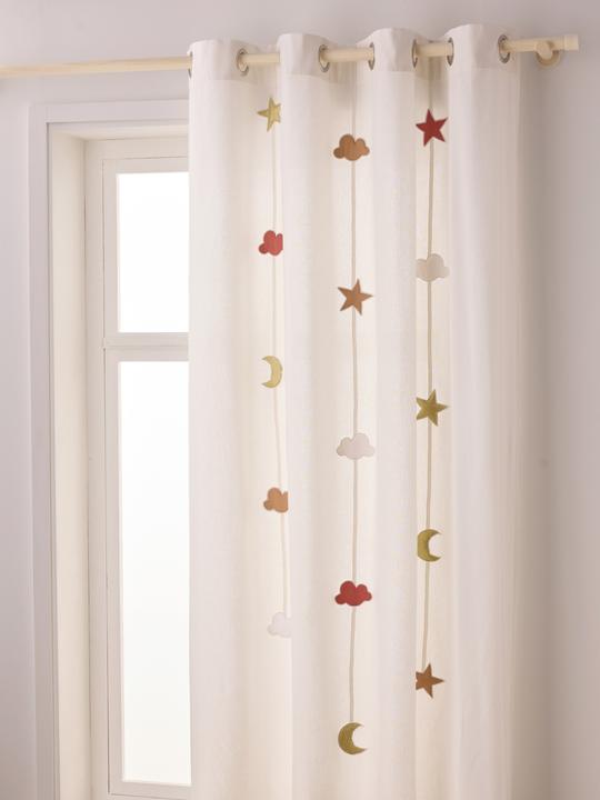 Actual product image Vertbaudet Kinderzimmer Vorhang STERNE & WOLKEN mit Ösen & Girlande (135 x 240 cm)