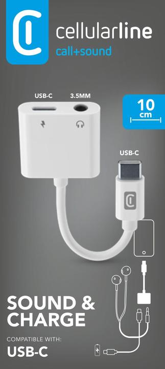 Immagine prodotto Cellularline Adattatore audio e carica Type-C/ 3,5 mm Bianco (USB tipo C, Jack da 3.5mm, USB tipo C)