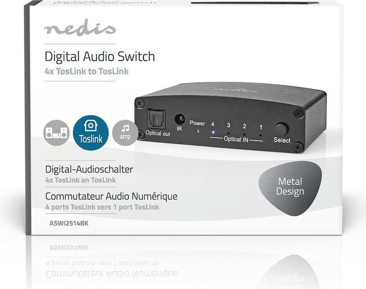 Image du produit Nedis Commutateur audio numérique | 4 voies | Connecteurs - Entrée : DC Power / 4x TosLink | Connecteurs (0.05 m)