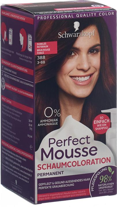 Actual product image Schwarzkopf Perfect Mousse 388 Dunkles Rotbraun (388 Dark reddish brown)