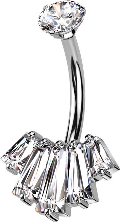 Actual product image Star Piercing Banana inner thread silver crystal silver set and five Baquette crystals silver (Brass, Surgical steel 316L)