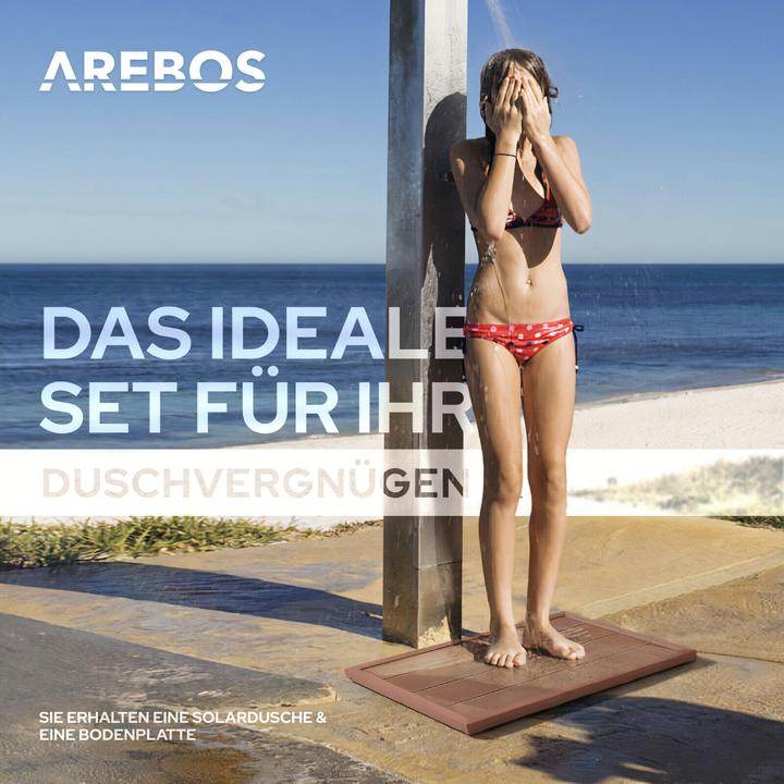 Produktbild Arebos Solardusche mit Bodenplatte 20 L - Holzoptik