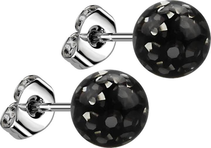 Produktbild Star Piercing Ohrstecker silber mit Kristall Kugel schwarz Epoxy Schutzschicht (Chirurgenstahl 316L, ohne Messing)