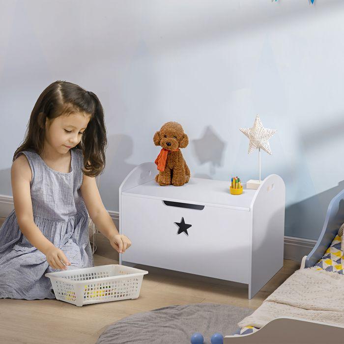 Image du produit Swisshandel24 Coffre à jouets Coffre de rangement pour enfants Coffre de siège Charnière de sécurité Blanc MDF 62