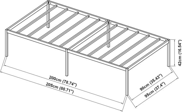 Produktbild En.Casa Metallbett Vårdö mit Matratze 90x200 cm Schwarz (90 x 200 cm)