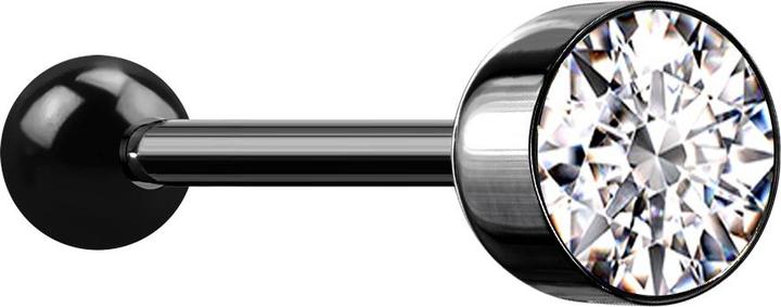 Produktbild Star Piercing Barbell schwarz mit Kugel und Kugelzylinder Kristall silber (ohne Messing, Chirurgenstahl 316L)