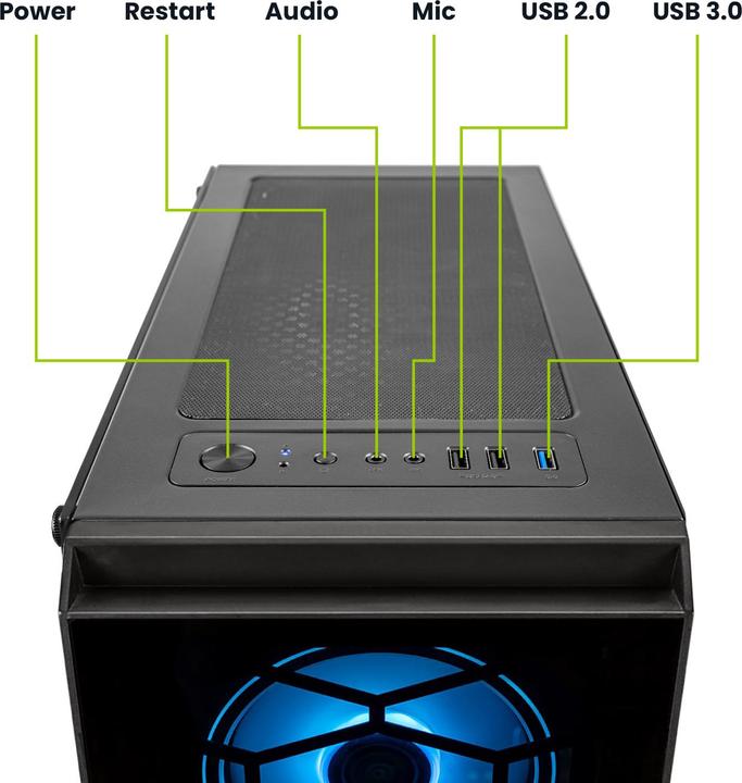 Actual product image Megaport Gaming Complete PC Intel Core i5-10400F- GeForce GTX1650 - 24" Full-HD + Keyboard+Mouse - 16-DE (Intel Core i5-10400F, 16 GB, 500 GB)