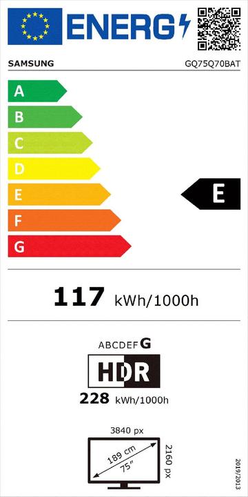 Etichetta energetica Samsung GQ75Q70BAT (75", Q70B, QLED, 4K, 2022)
