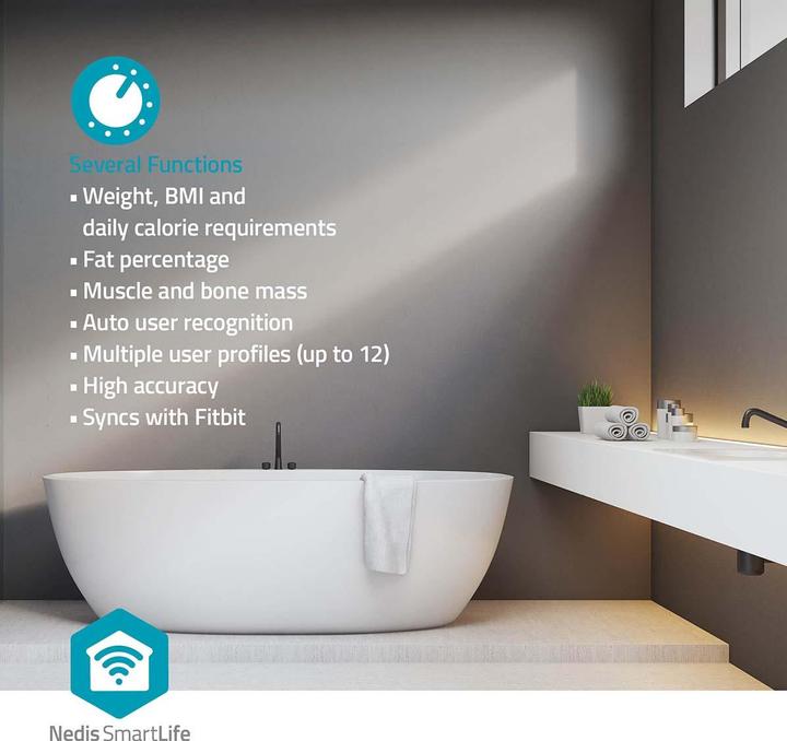 Image du produit Nedis WIFI-SmartLife-Pèse-personne Bluetooth® | IMC / BMR / Graisse / Os / Poids / Muscle / Quoi (180 kg)