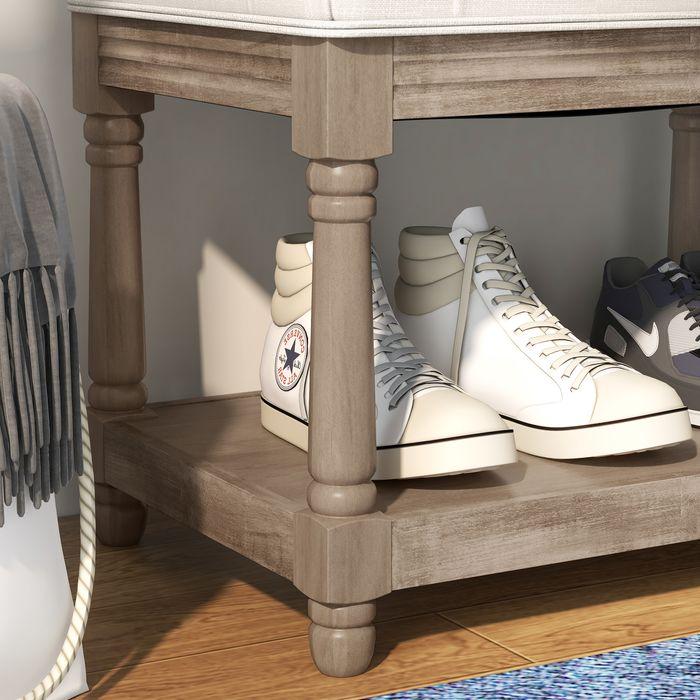 Produktbild Swisshandel24 Schuhbank, Stauraum, Leinenoptik, Holzbeine, Creme 115x40x48cm (40 cm)