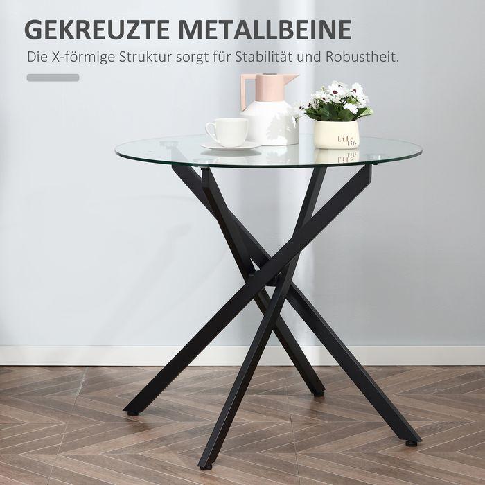 Produktbild Swisshandel24 runder Couchtisch Glastisch Schwarz Beistelltisch mit Sicherheitsglas Metall 80 x 80 x 75 cm (80 x 80 x 75 cm)