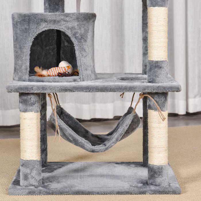 Image du produit Swisshandel24 Arbre à gratter Arbre à grimper Meubles pour chat Grotte à chat avec poteaux en sisal, 60 x 50 x (145 cm, Gris)