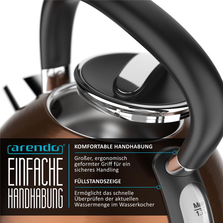 Immagine prodotto Arendo Bollitore da 1,7 l, 2200 W, acciaio inox, stile retrò vintage, protezione contro il (1.70 l)