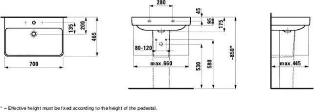 Produktbild Laufen Waschtisch PRO S Spezialausf o ÜL 1 HL-Ausf. 700x465mm we (465 mm, 700 mm)