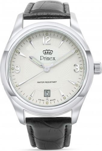 Image du produit Primex Montre Swiss Made - Bracelet Cuir Noir - Cadran Blanc - Etanche 50 M (Montre analogique, 25 mm)