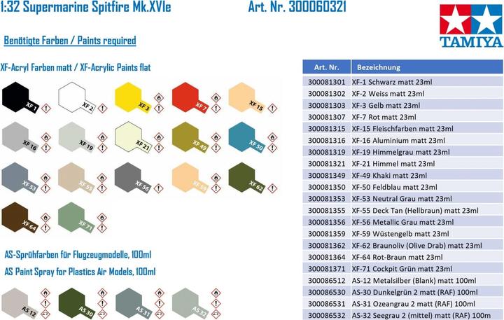 Actual product image Tamiya Supermarine Spitfire Mk. XVIe
