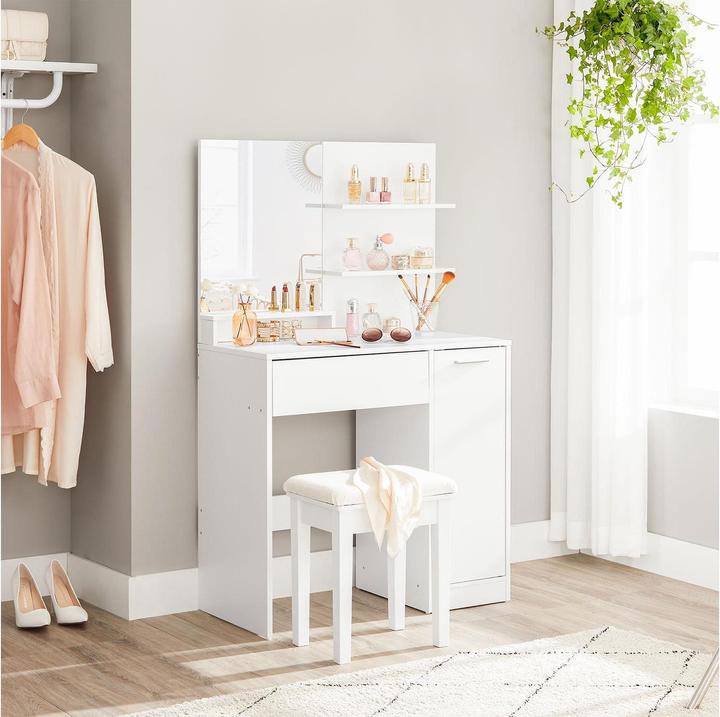 Produktbild Vasagle Schminktisch weiss rechteckig, Wangen-Gestell weiss, 80,0 cm 132,0 cm