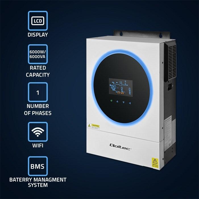 Produktbild Qoltec Hybrydowy inwerter solarny Off-Grid 6kVA| 6kW | 120A | MPPT | LCD | Wi-Fi | BMS | Sinus