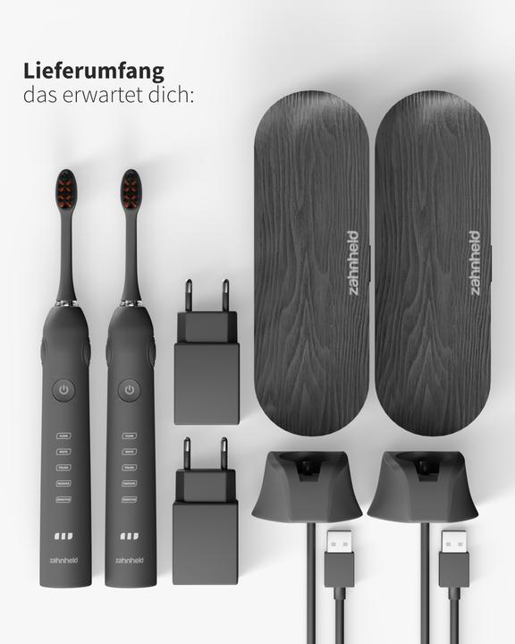 Actual product image Zahnheld Schallzahnbürste im Doppelpack Schwarz (Sonic toothbrush)