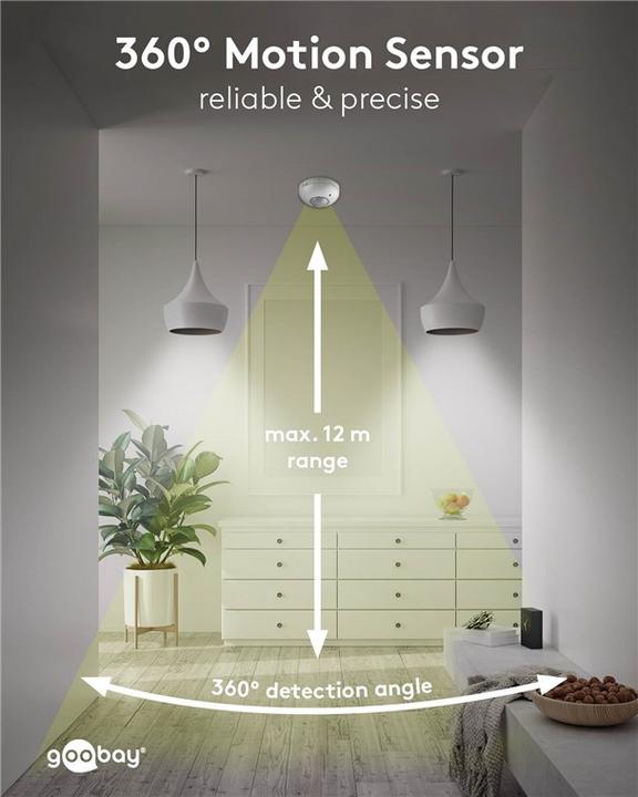 Immagine prodotto Goobay Rivelatore di movimento PIR a soffitto, a parete (12 m)