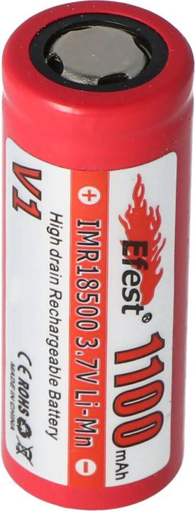 Actual product image Efest Battery IMR 18500 V1 - (plus pole flat) (1 pcs., 18500, 1100 mAh)