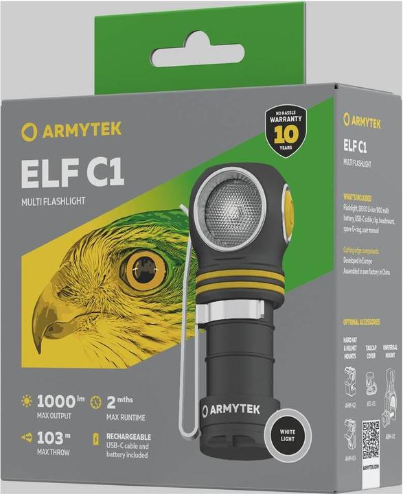Immagine prodotto ArmyTek Elf C1 torcia LED bianco neutro a batteria 1000 lm 55 g (7.60 cm, 1000 lm)