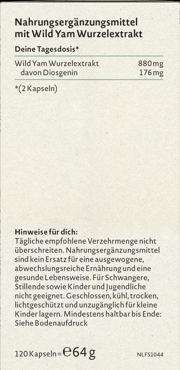 Nährwerte und Zutaten Nature Love Wild Yam (120 Stück, Kapseln, 64 g)