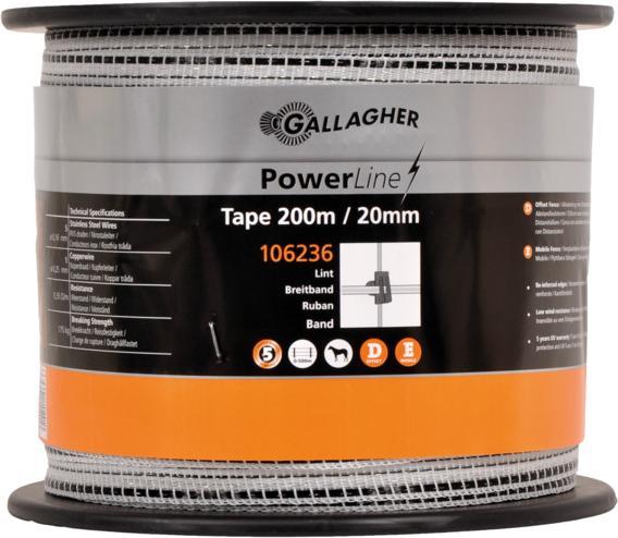 Produktbild Gallagher Kunststoffband weiss schwarz 20 mm x 200 m