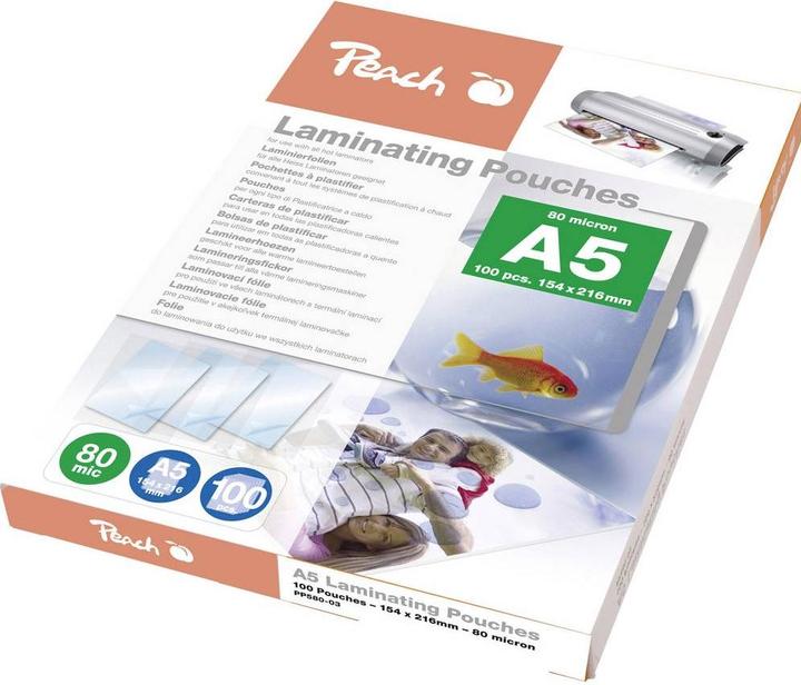 Produktbild Peach Laminierfolie A5, 80 µm, 100 Stück, Glänzend (A5, 100 Stück, 80 µm)