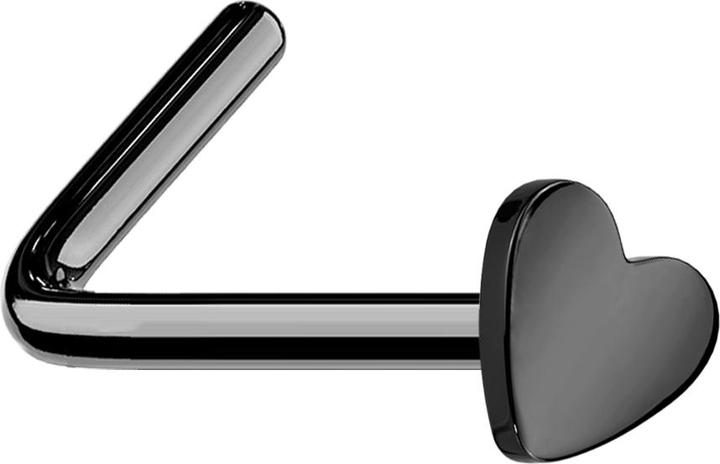 Actual product image Star Piercing Nose stud angled black with heart (Titanium G23, without brass)