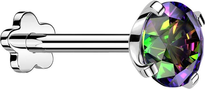 Image du produit Star Piercing Micro Threadless Labret fleur argenté avec cristal foncé multicolore serti (sans laiton, Titane G23)