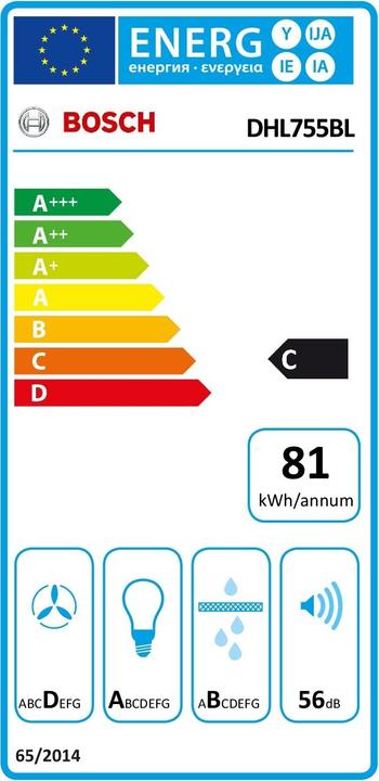 Energie-Label Bosch Hausgeräte DHL755BL (Wandhaube, Inselhaube)