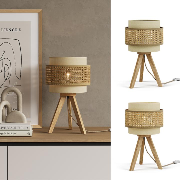 Produktbild Vicco Tischlampe Morten, Rattan/Creme, 26 x 45 cm mit Standfuss (E27)
