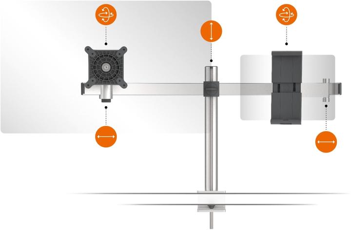 Actual product image Durable Monitor holder for 1 monitor and 1 tablet, HxWxD 445 x 780 x 190 mm, with table (Table, 34")